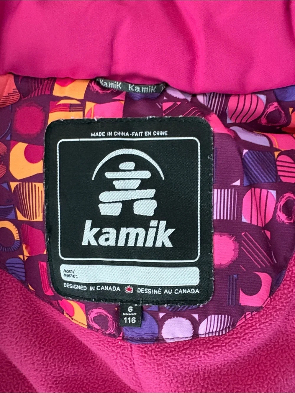 Kamik Girls' Multicolor Pink & Purple Geometric Puffer Jacket